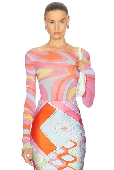 Emilio Pucci Long Sleeve Top In Rosa & Arancio