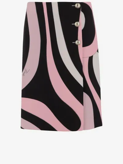 Emilio Pucci Marble Pattern Wrap Skirt In Red