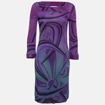 Pre-owned Emilio Pucci Multicolor Print Jersey Long Sleeve Dress M