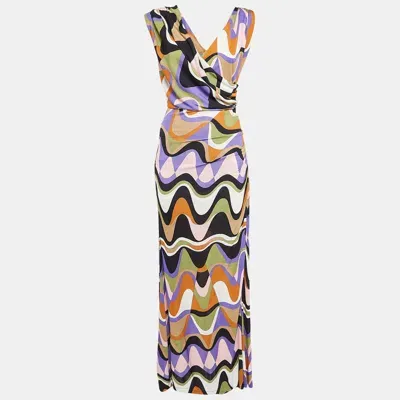 Pre-owned Emilio Pucci Multicolor Printed Jersey Ruched Maxi Dress S