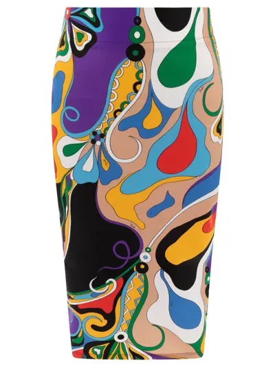 Emilio Pucci Orchidee-print Pencil Skirt In Multi