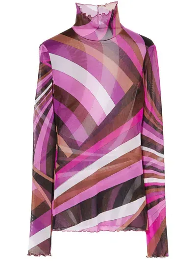 Emilio Pucci Printed High-neck Top In Pink