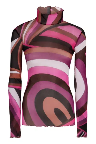 Emilio Pucci Printed Long-sleeve Top In Gray