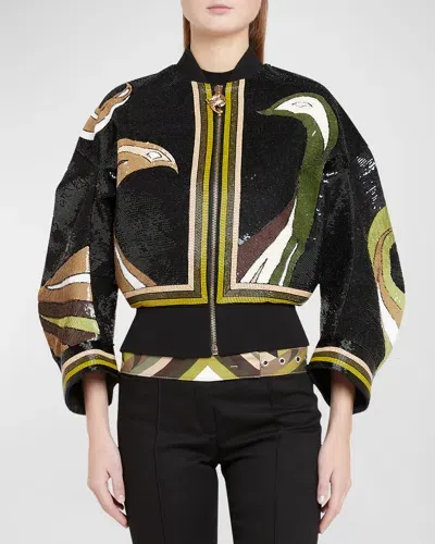 Emilio Pucci Sequined Bomber Jacket In Khakimuschio