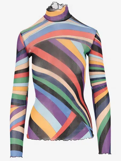 Emilio Pucci Tulle Top With Iris Print In Multi