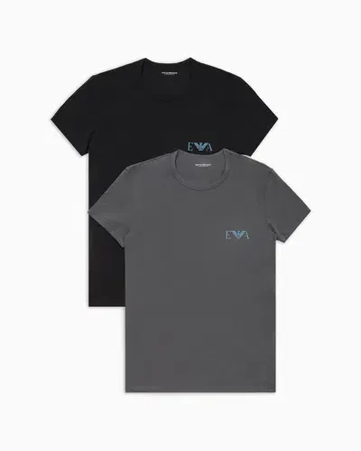 Emporio Armani 2er-pack Loungewear T-shirts In Slim Fit Mit Auffälligem Monogramm-logo In Black