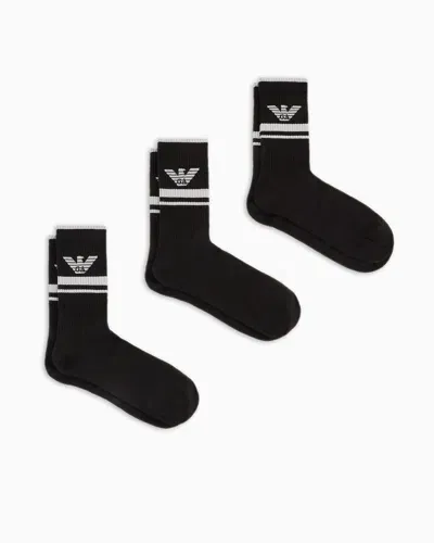 Emporio Armani 3er-pack Socken Aus Frottee Mit Adler-logo In Black