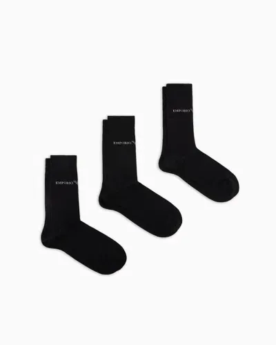 Emporio Armani Mens 3-pack Knit Short Socks 302402-4f254 In Black/black/black 50620