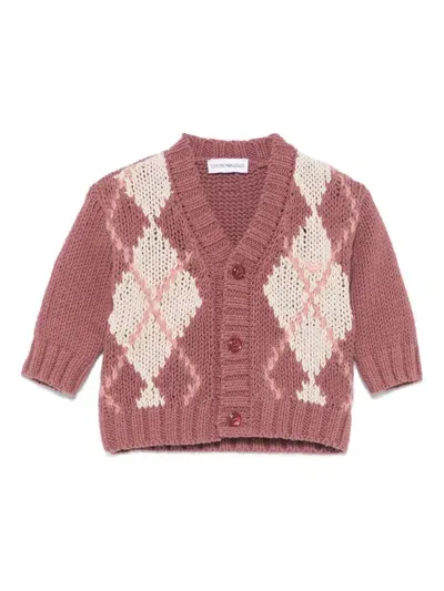 Emporio Armani Babies' Argyle-pattern Cardigan In Pink