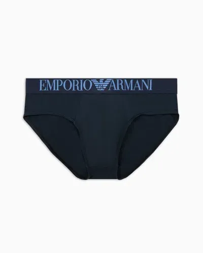 Emporio Armani Asv Slip Aus Recycelter Mikrofaser Mit Allover-print In Blue