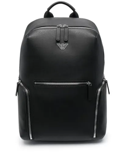 Emporio Armani Leather Backpack In Black