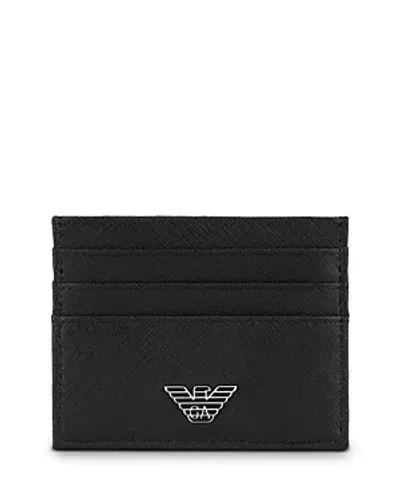 Emporio Armani Eagle Plated Credit Card Holder In Black