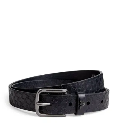 Emporio Armani Embossed Leather Belt In Blue