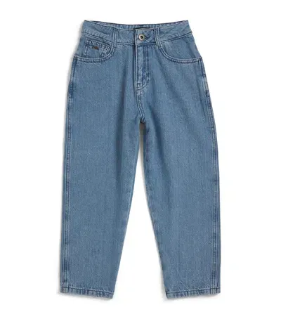 Emporio Armani Kids' Embroidered Logo Straight Jeans In Blue