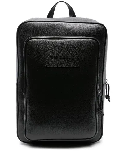 Emporio Armani Leather Backpack In Black