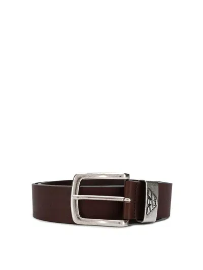 Emporio Armani Leather Belt In Marrón