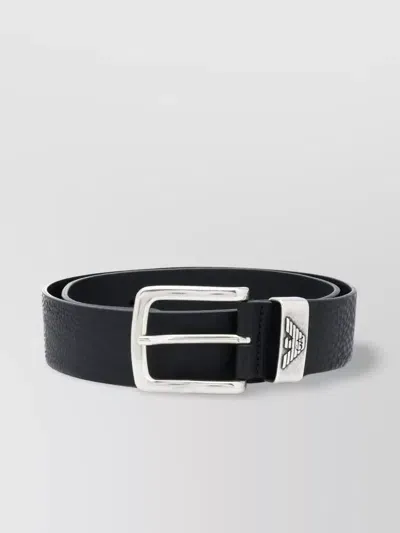 Emporio Armani Leather Belt With Logo Buckle In Black