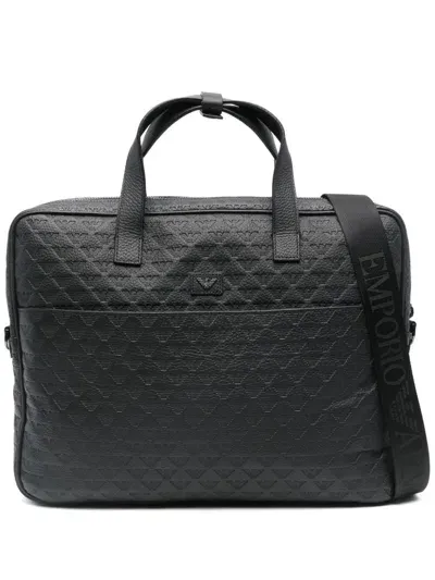 Emporio Armani Logo-debossed Laptop Bag In Black