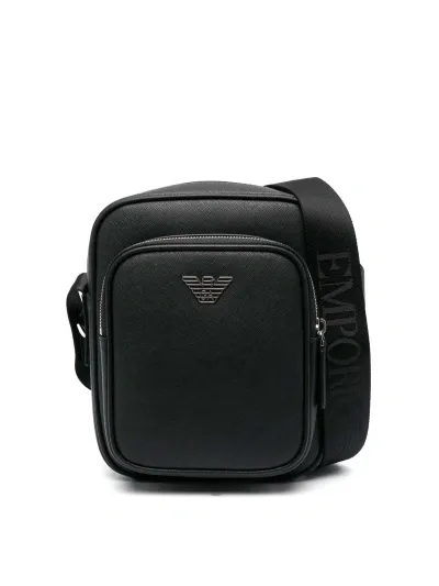 Emporio Armani Leather Crossbody Bag In Black