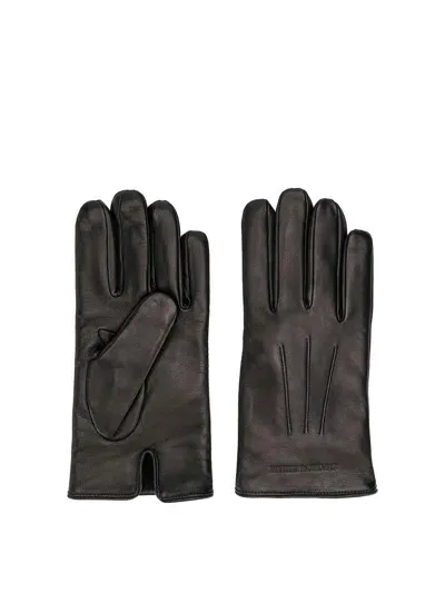 Emporio Armani Leather Man Gloves In Black