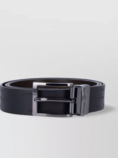 Emporio Armani Logo-embossed Leather Reversible Belt In Blue