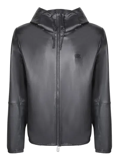 Emporio Armani Logo Plaque Drawstring Jacket In Black