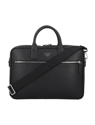 Emporio Armani Logo Plaque Zipped Laptop Case In Nero