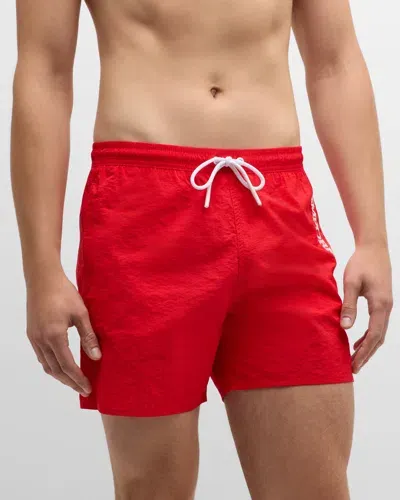 Emporio Armani Men's Nylon Embroidered Logo Swim Trunks In Bright Red