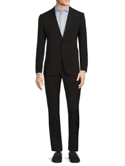 Emporio Armani Slim-fit, Single-breasted Suit In Tone-on-tone Micro-striped Virgin Wool In Black