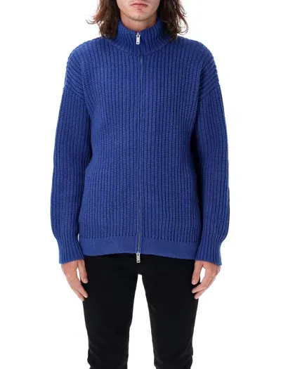 Emporio Armani Zip-up Wool Cardigan In Blue