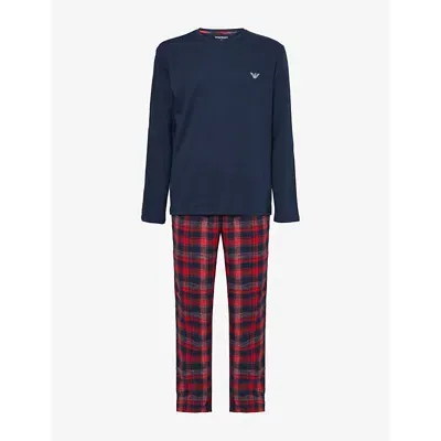 Emporio Armani Mens Woven Pyjamas In Marine/scoz Marine/red 75736