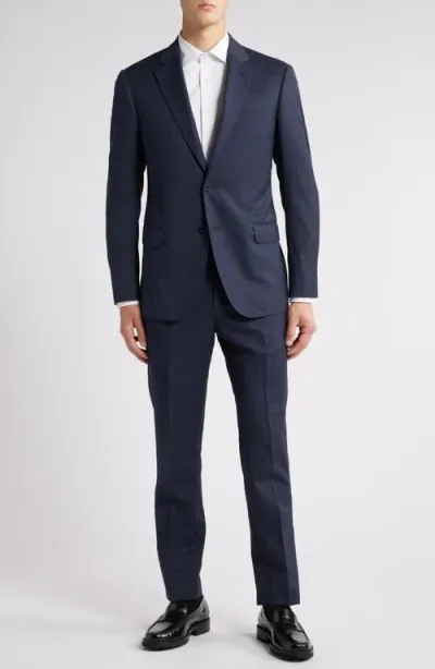 Emporio Armani Micro Houndstooth Check Wool Suit In Solid Medium Blue