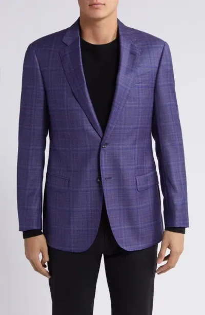 Emporio Armani Plaid Virgin Wool Sport Coat In Purple