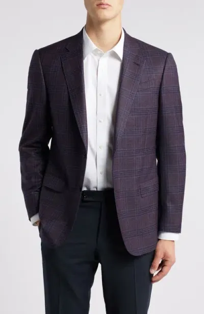 Emporio Armani Plaid Wool Sport Coat In Wine