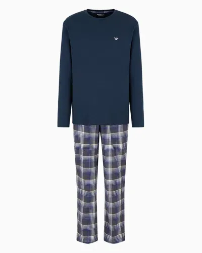 Emporio Armani Pyjama Mit Hose Aus Flanell Mit Allover-jacquardmuster In Blue