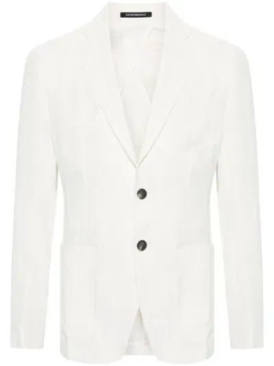 Emporio Armani Single-breasted Linen Blazer In White