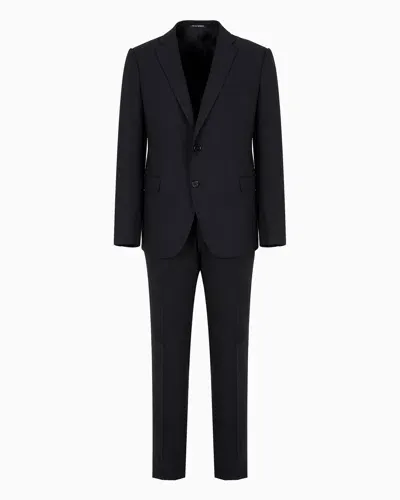 Emporio Armani Single-breasted, Slim-fit Suit In Brushed Stretch Light Wool In Blue