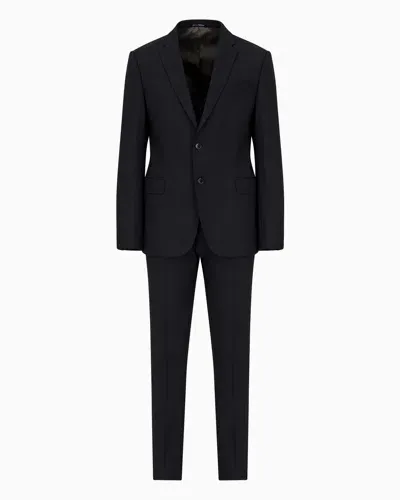 Emporio Armani Single-breasted, Slim-fit Suit In Brushed Stretch Light Wool In Blue