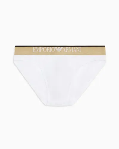 Emporio Armani Slip Mit Elastischem Bund Und Glänzendem Logoband In White