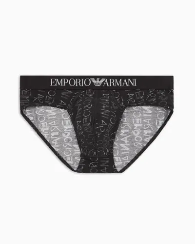 Emporio Armani Slip Mit Logo Als Allover-print In Black