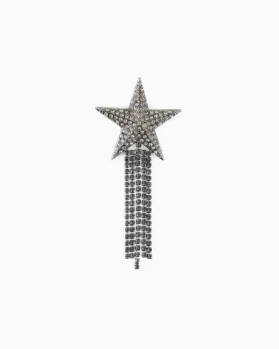 Emporio Armani Star Brooch With Rhinestones And Pendants In Grey