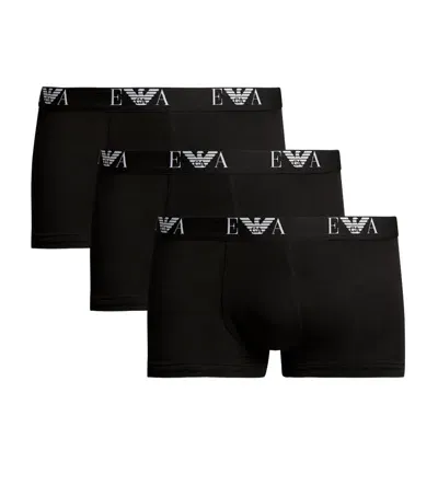 Emporio Armani Stretch-cotton Eagle Monogram Trunks In Black