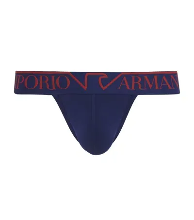 Emporio Armani Stretch-cotton Megalogo Jockstrap Briefs In Navy