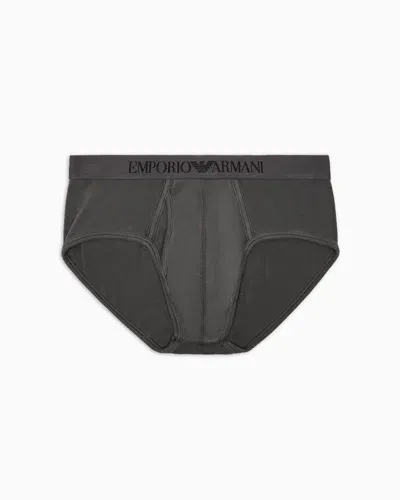 Emporio Armani Stückgefärbter Slip Aus Gerippter Baumwolle In Schwarz