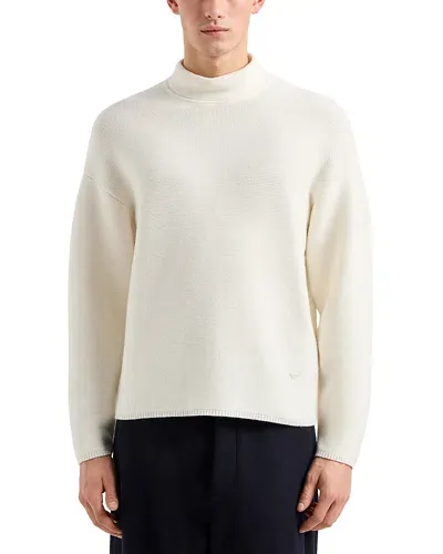 Emporio Armani Virgin Wool Allover Jacquard Striped Sweater In White