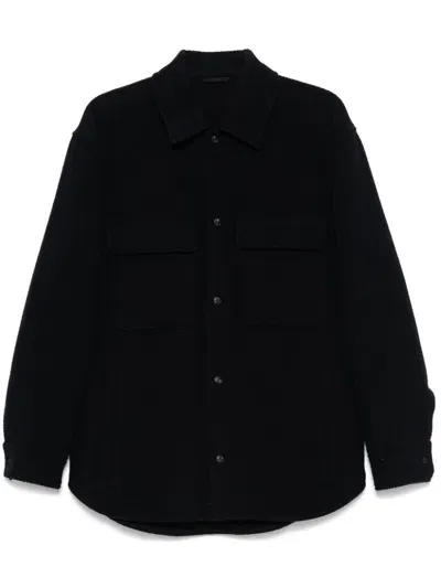 Emporio Armani Virgin Wool Overshirt In Blue