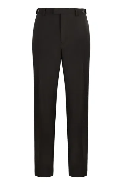 Emporio Armani Wool Blend Tailored Trousers In Nero Carbone