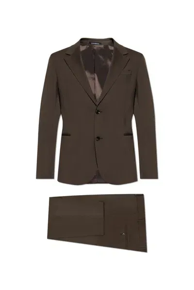 Emporio Armani Wool Suit In Brown