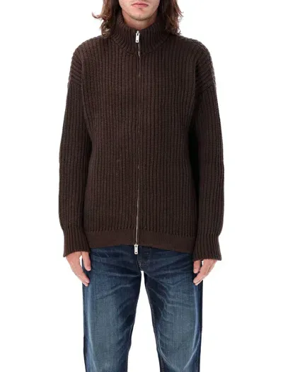 Emporio Armani Zip-up Wool Cardigan In Brown