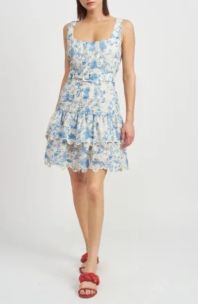 En Saison Davina Floral Eyelet Embroidered Scallop Hem Minidress In Blue